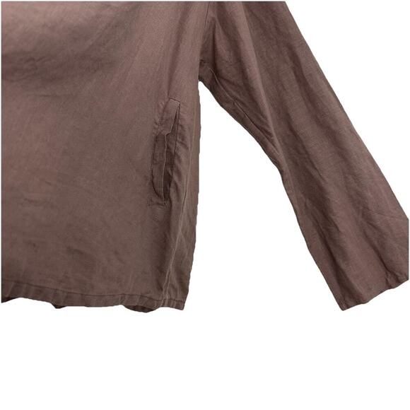 Bryn Walker Linen Top Womens Small Brown Pockets Long Sleeve Neutral - Picture 2 of 12